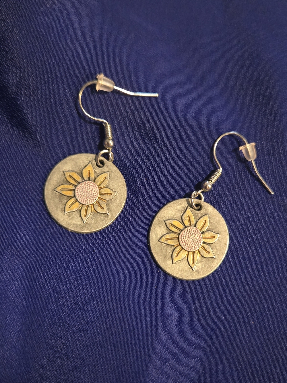 Sunflower Drop Earrings - Yellow Floral Disc Earrings